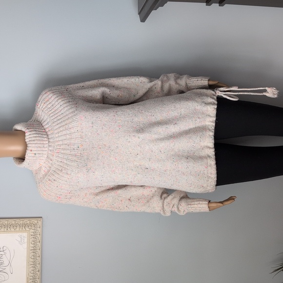 Cozy Boho Confetti Speckled Knit Sweater with Tassel Drawstring Hem – Size L - Picture 3 of 15